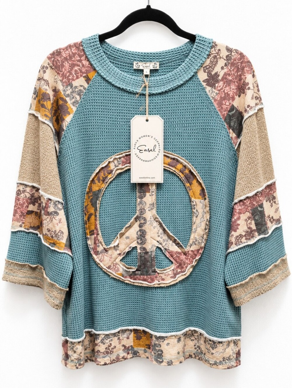 Easel Boho Peace Sign Waffle Knit Top – Size Small Oversized ẞNWT